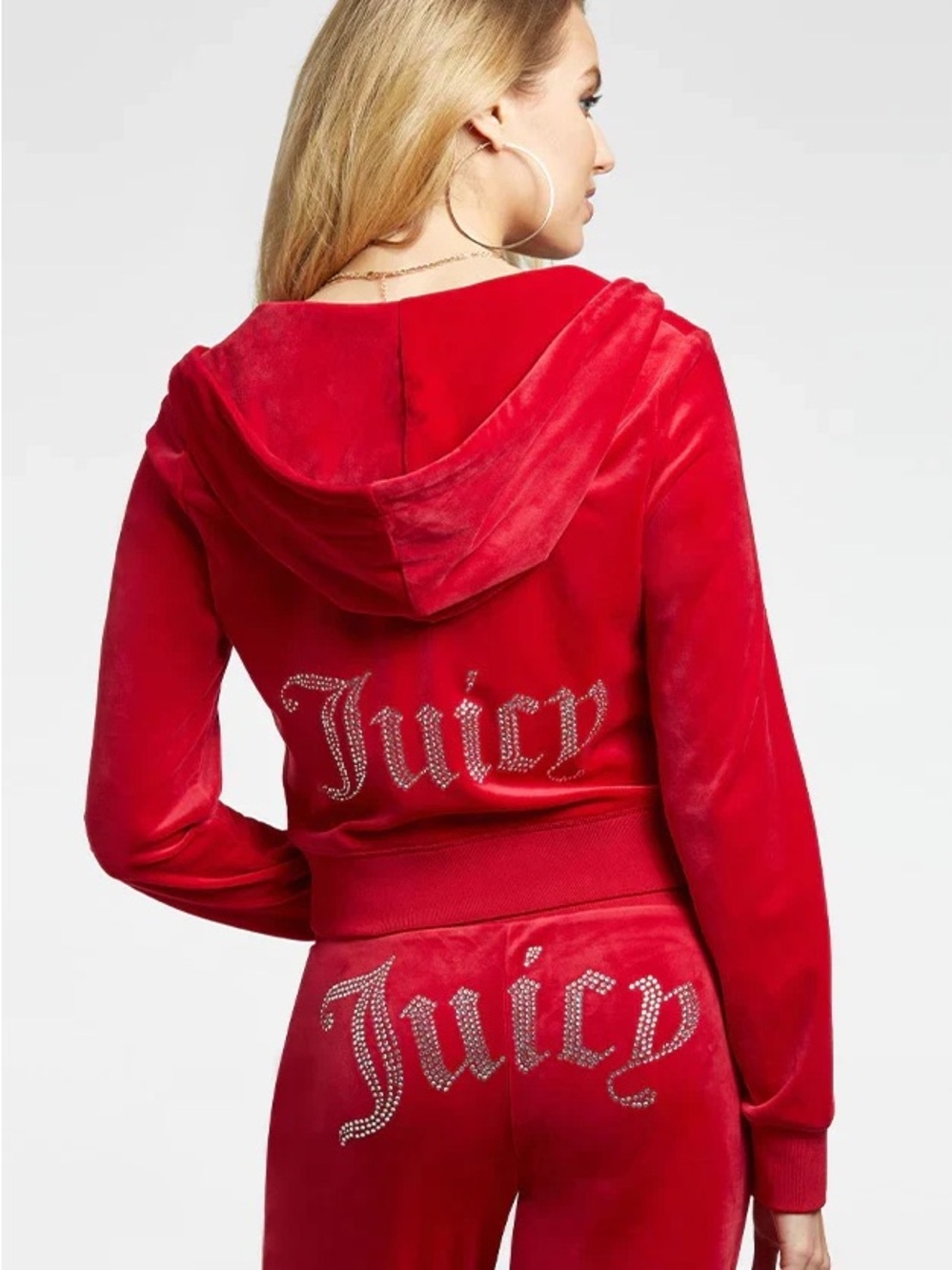 Juicy Couture Red Velour Rhinestone Logo Hoodie